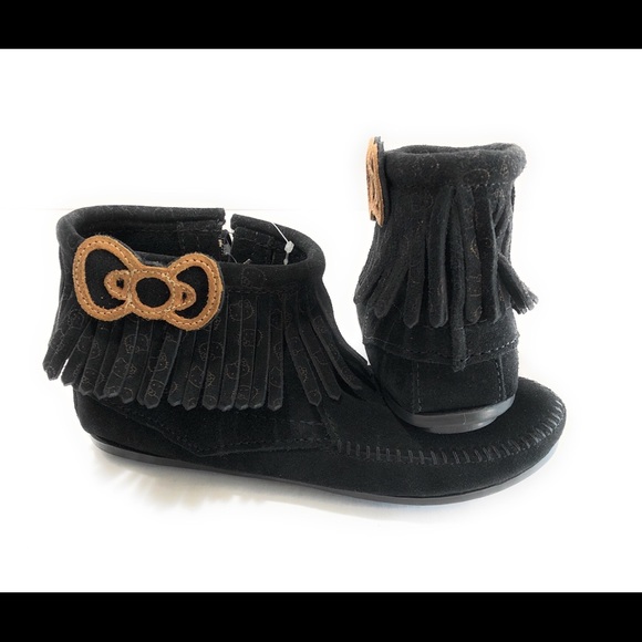 Minnetonka Shoes Minnetonka Black Suede Fringe Moccasin Boot